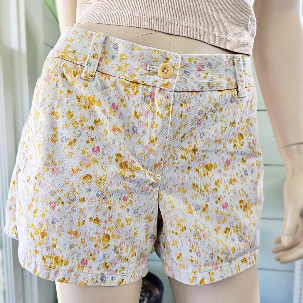 J. Crew women's flat front pastel floral print 100% cotton chino shorts size 4